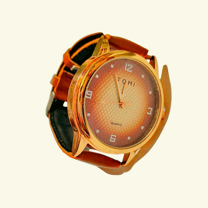 TOMI T-045 Men's Luxury Quartz Watch with Day & Date – Leather Strap