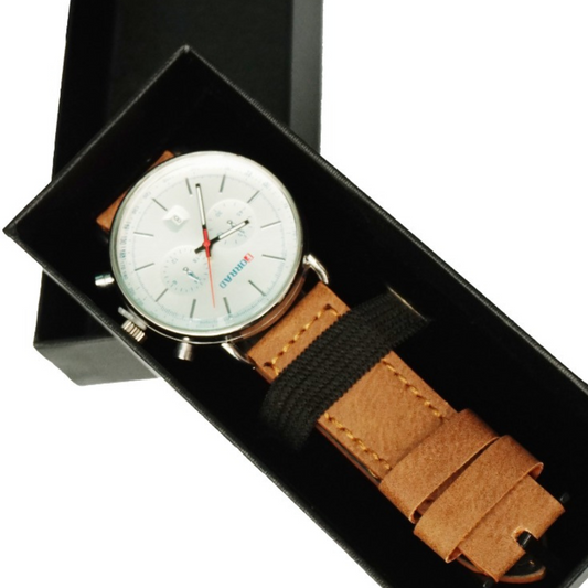 Forrad Elegant Men's Chronograph Watch with Brown Leather Strap