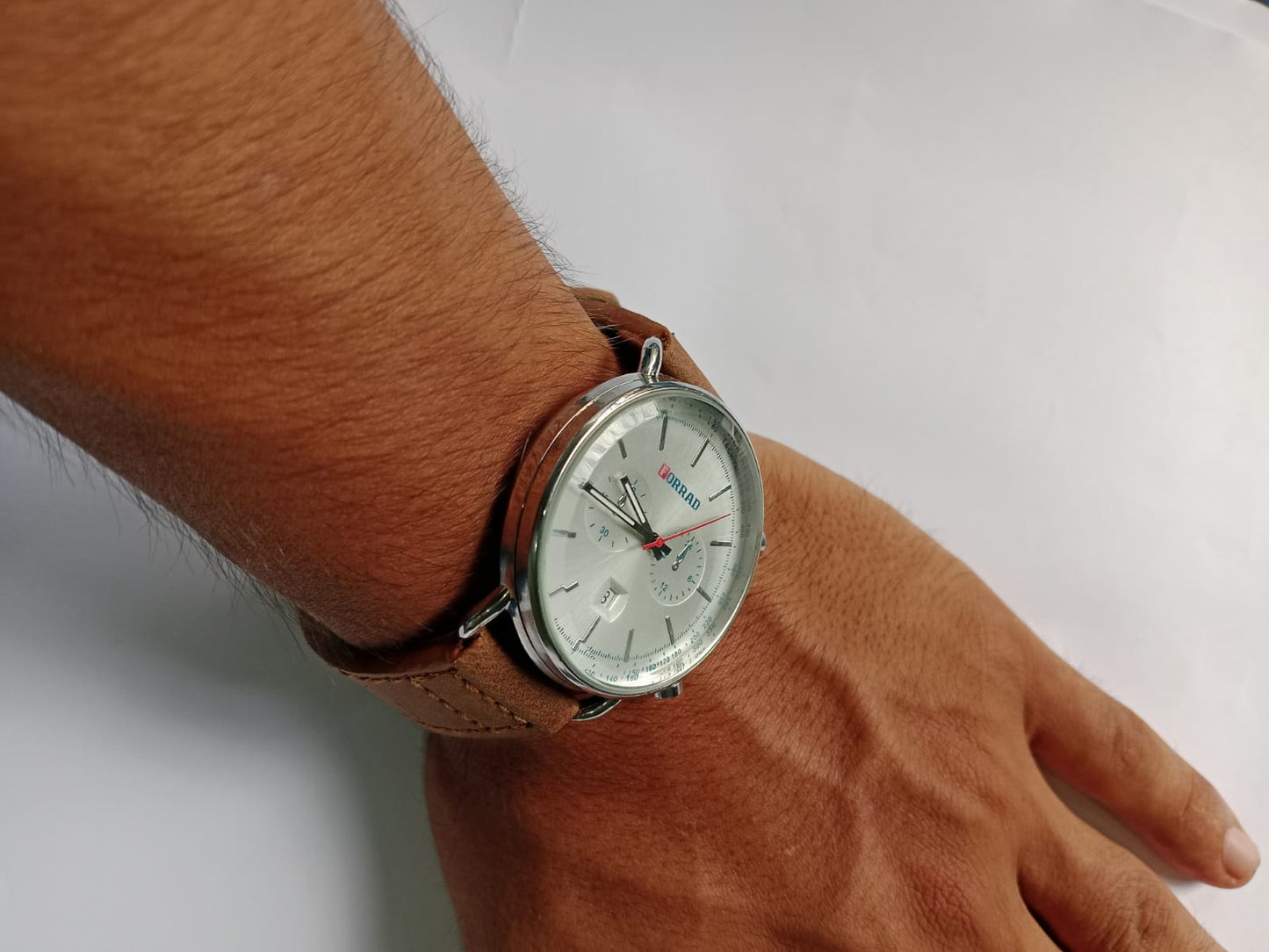 Forrad Elegant Men's Chronograph Watch with Brown Leather Strap